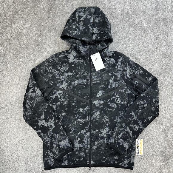 Nike Tech Fleece Full Zip Hoodie Jacket Mens Small Black Gray HV5055-060 Camo - Picture 1 of 9